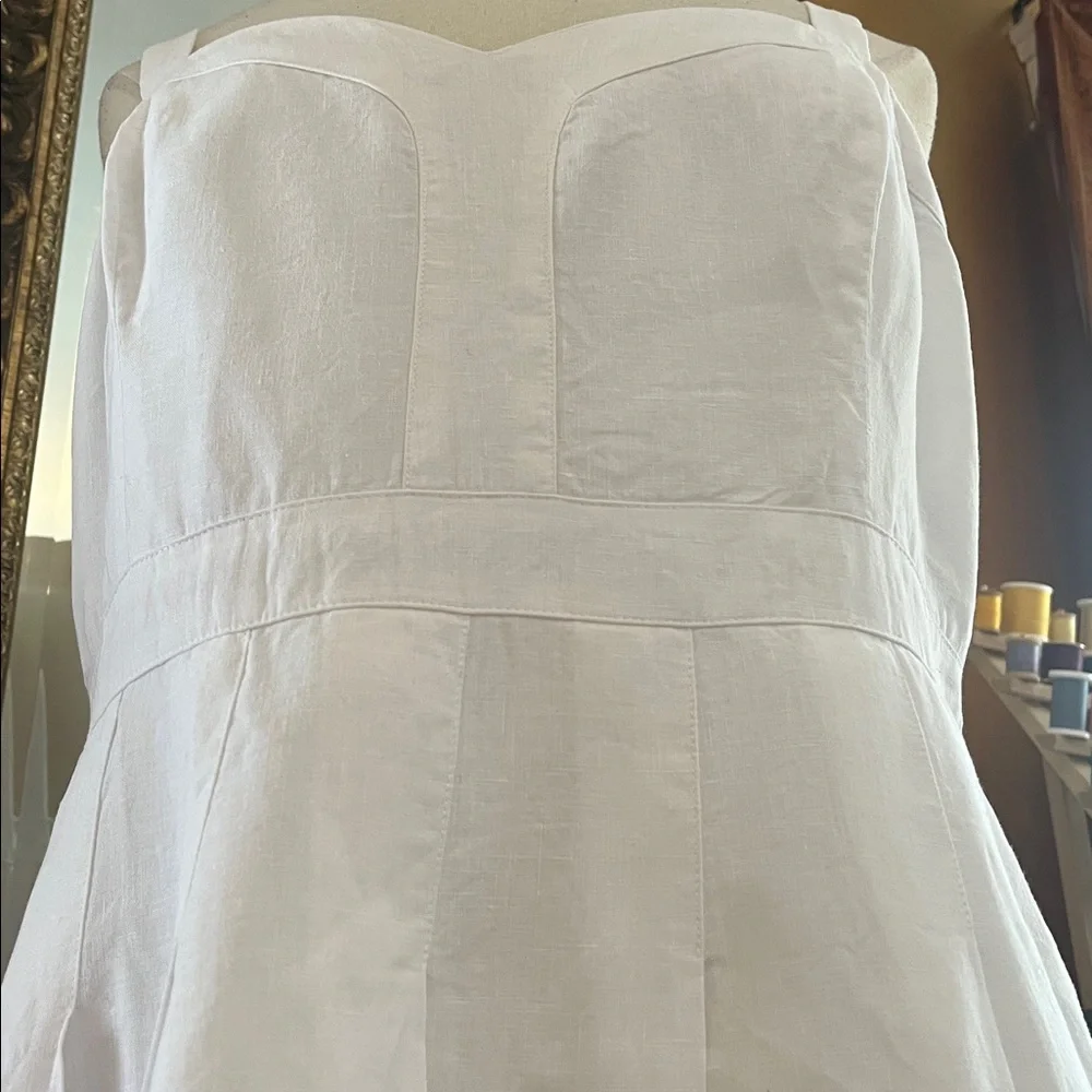 Laureen Ralph Lauren White Linen A-Line Dress w/Pleats & Embroidered detail 14 - Picture 12 of 17